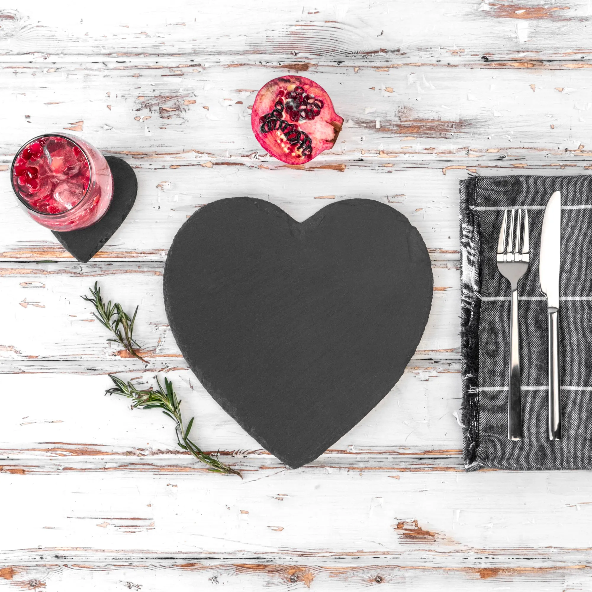 25cm Heart Slate Placemats - Pack of Six - By Argon Tableware