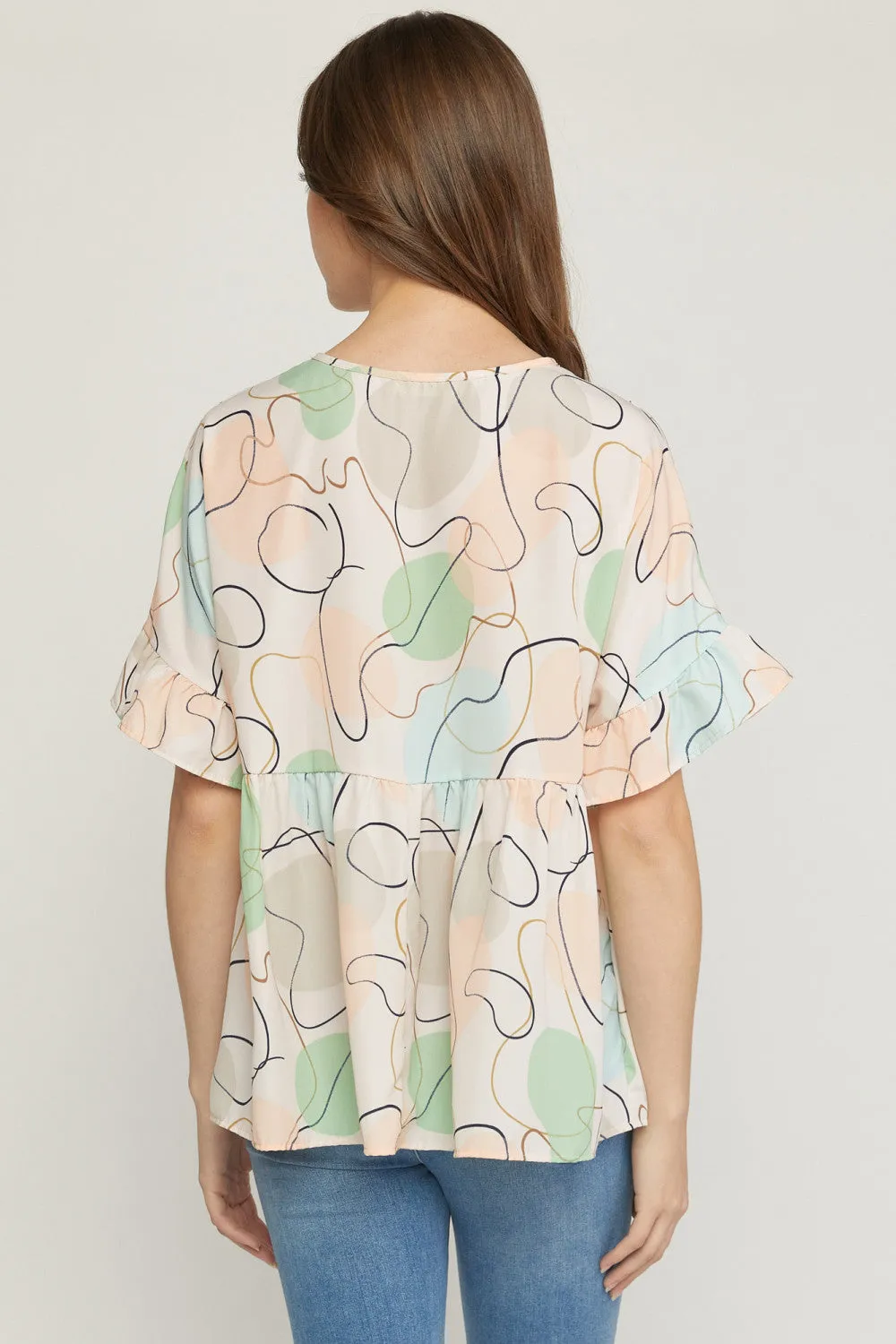 Abstract Peplum Top, Peach