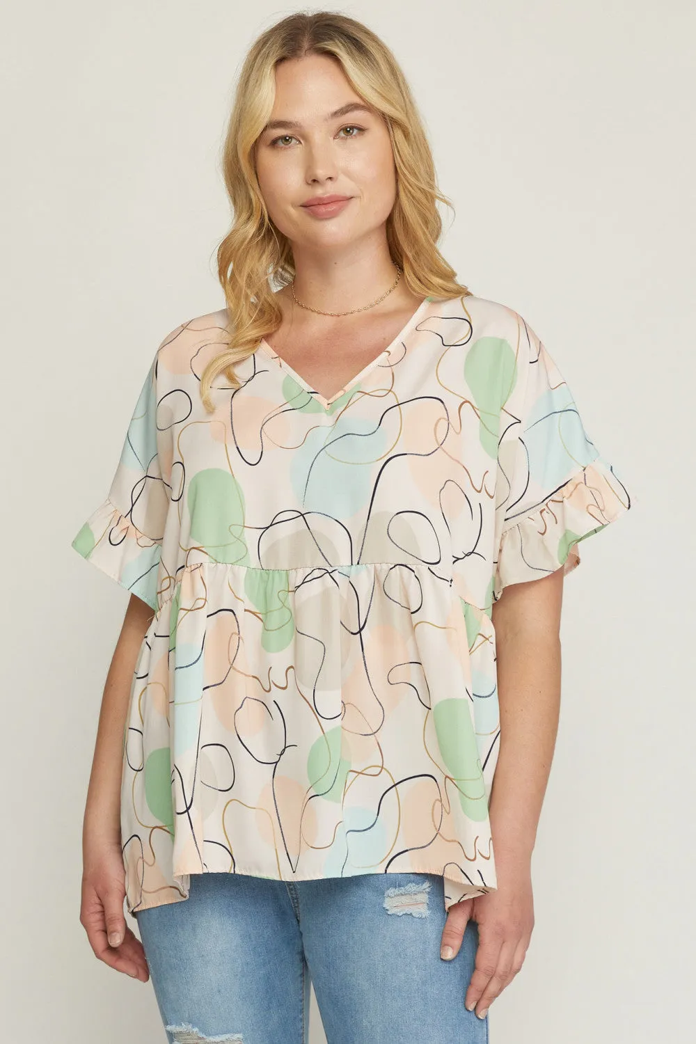 Abstract Peplum Top, Peach