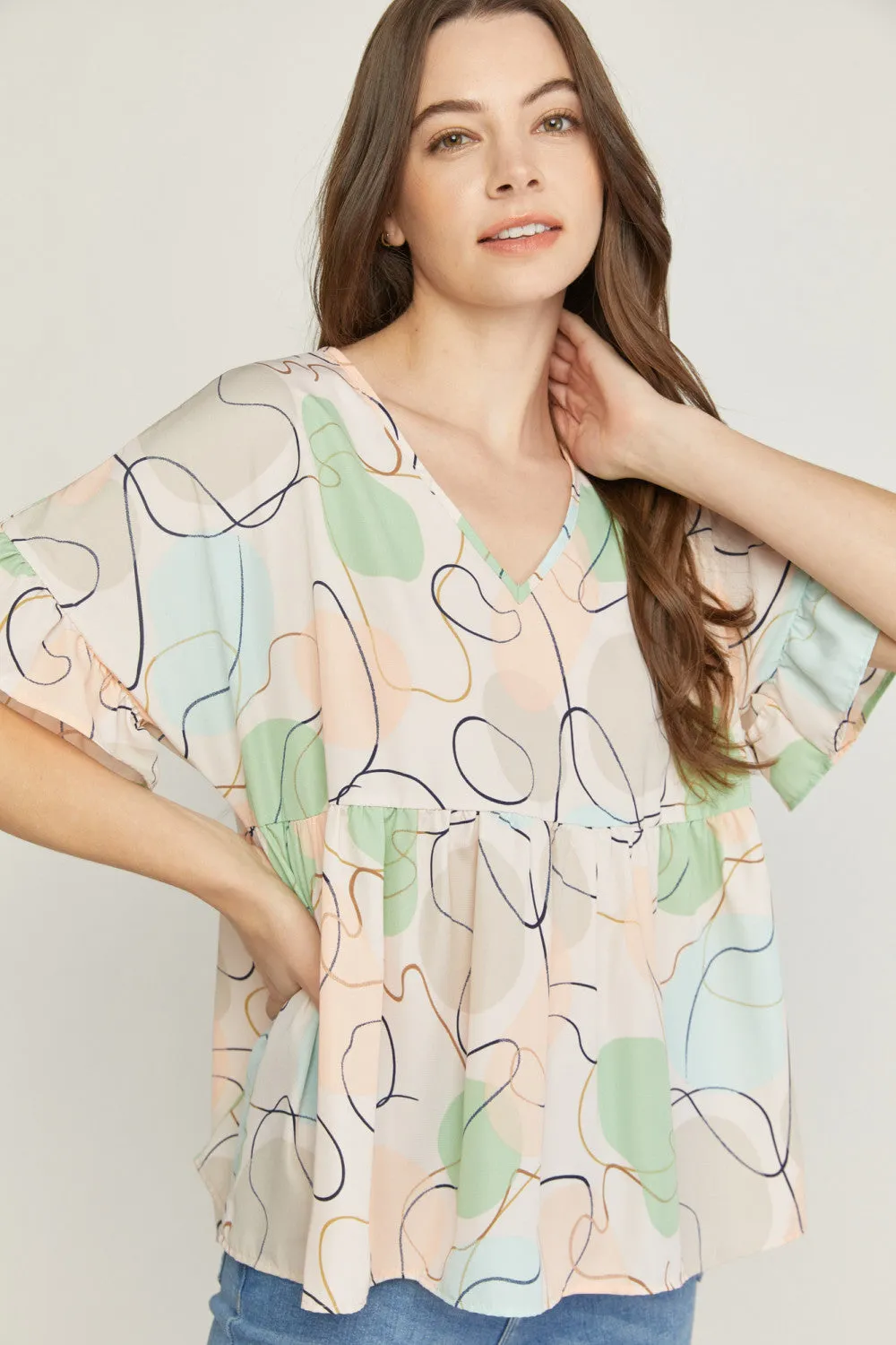 Abstract Peplum Top, Peach