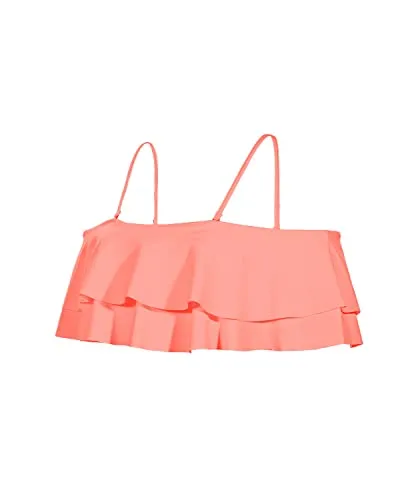 Adjustable Flounce Swimsuit Top Off Shoulder Swim Top-Coral Pink