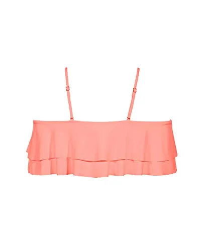 Adjustable Flounce Swimsuit Top Off Shoulder Swim Top-Coral Pink