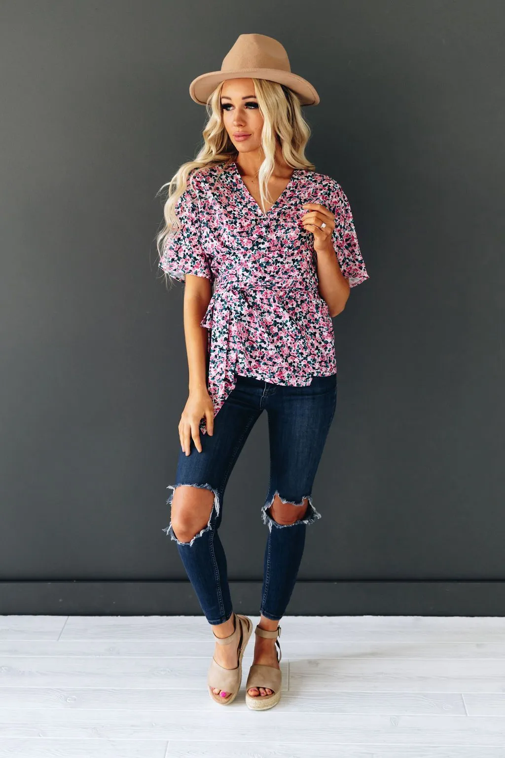 All Of Me Floral Tie Detail Top