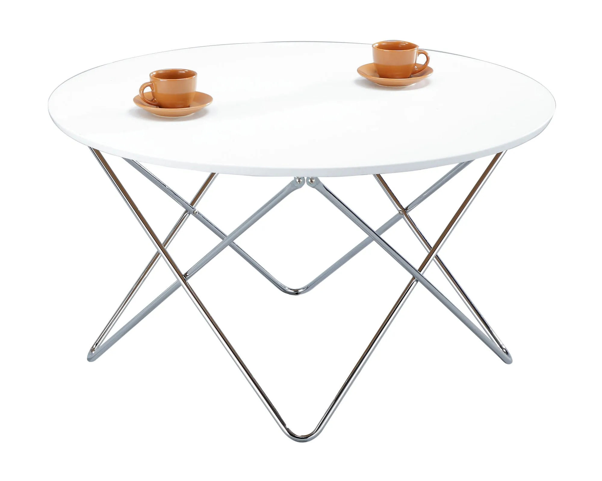 Amelia Round Coffee Table-White Wooden Top,Chrome Legs (90 dia x 50cm)