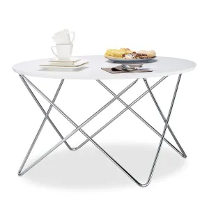 Amelia Round Coffee Table-White Wooden Top,Chrome Legs (90 dia x 50cm)