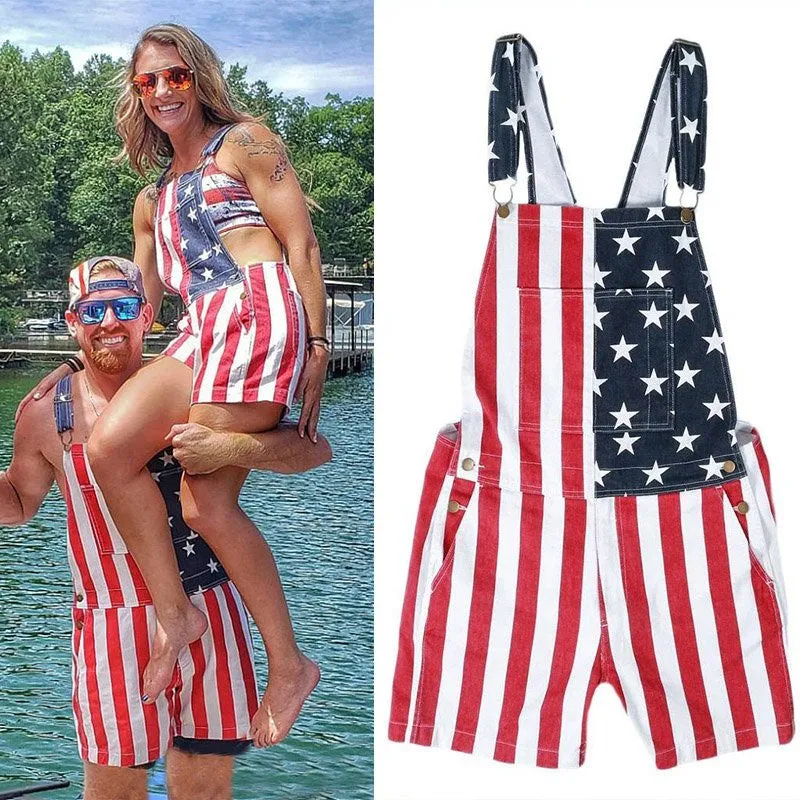 American Flag Unisex Overalls Shorts