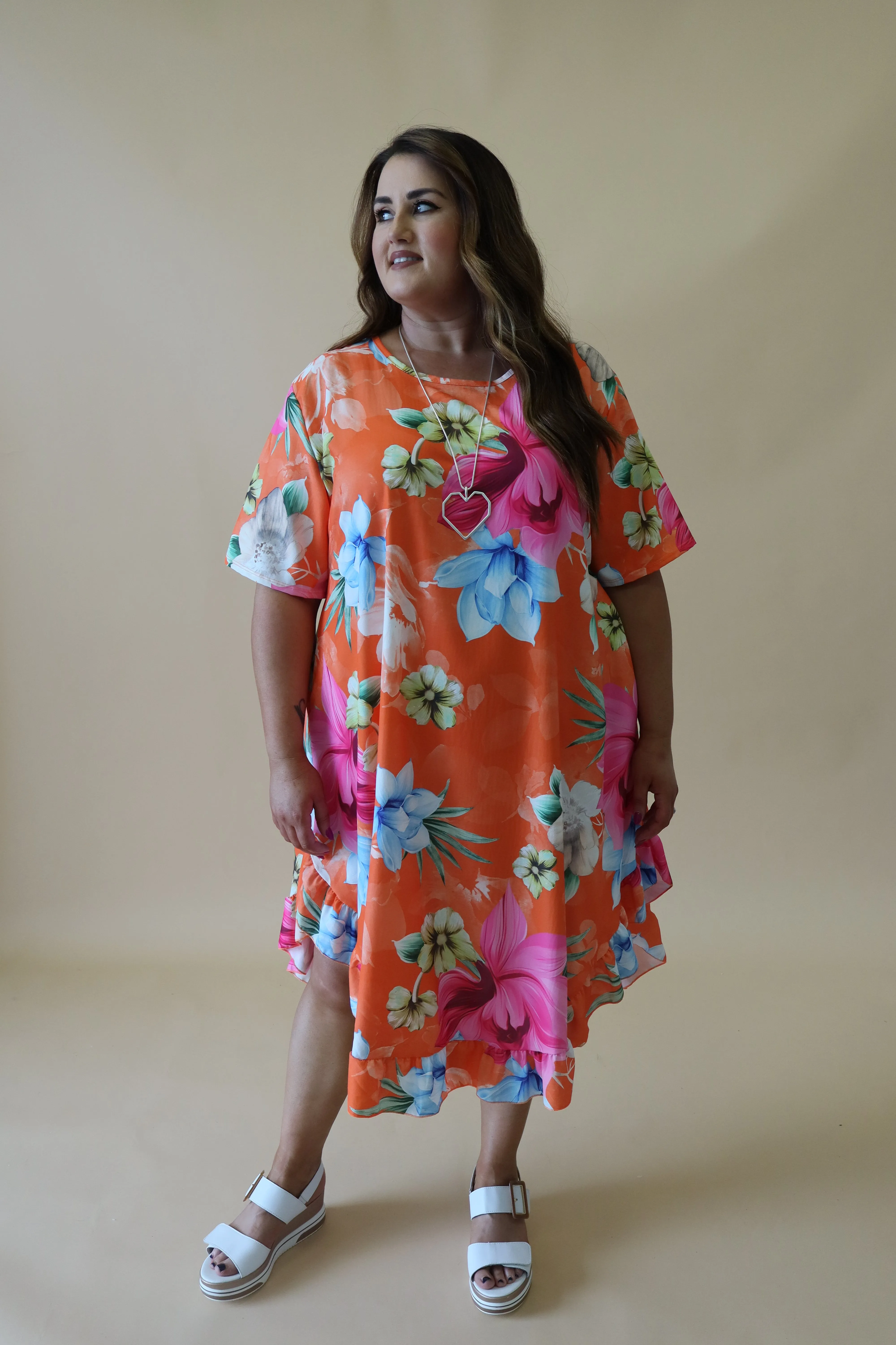 Angie Floral Dress in Orange