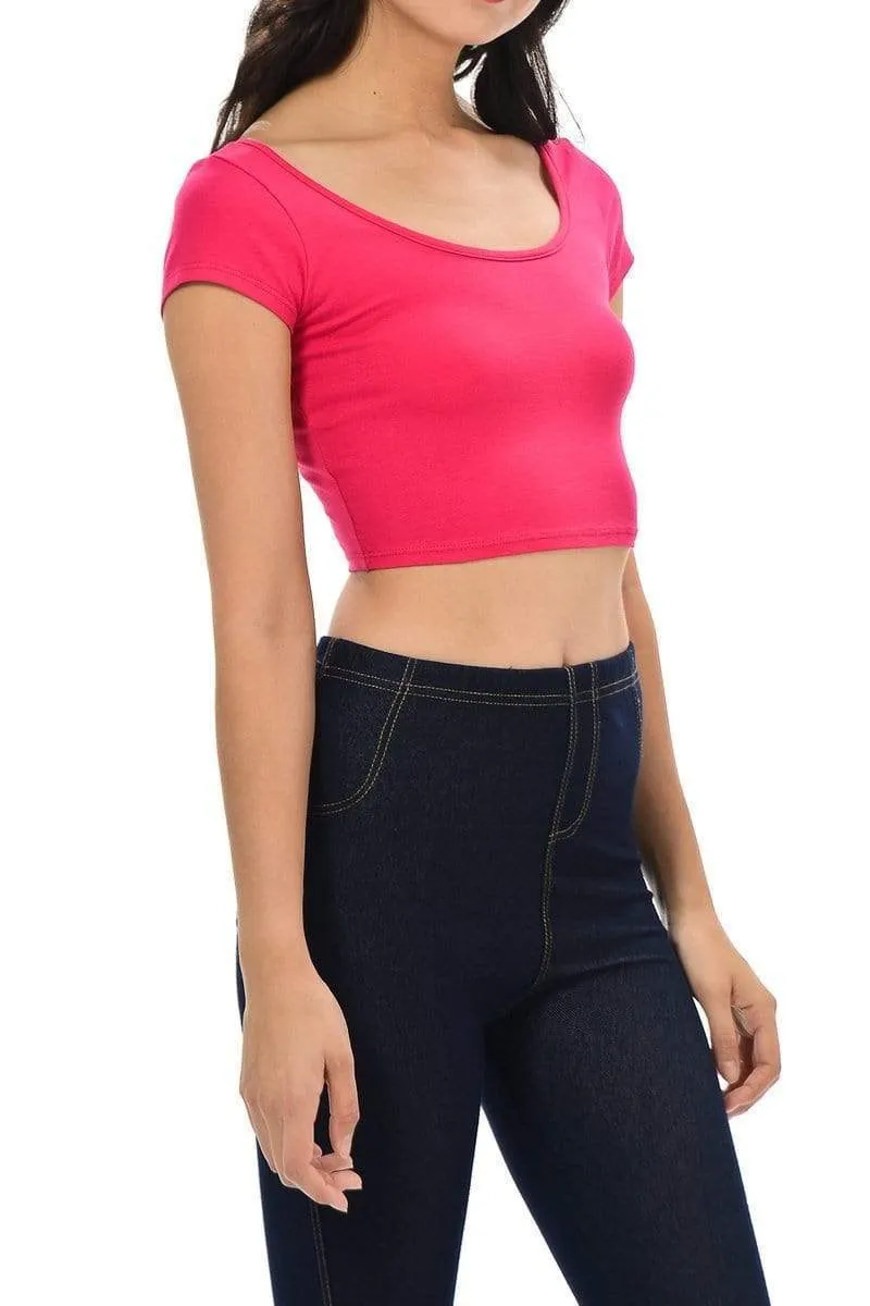 Auliné Collection Womens Trendy Solid Color Basic Scooped Neck and Back Crop Top