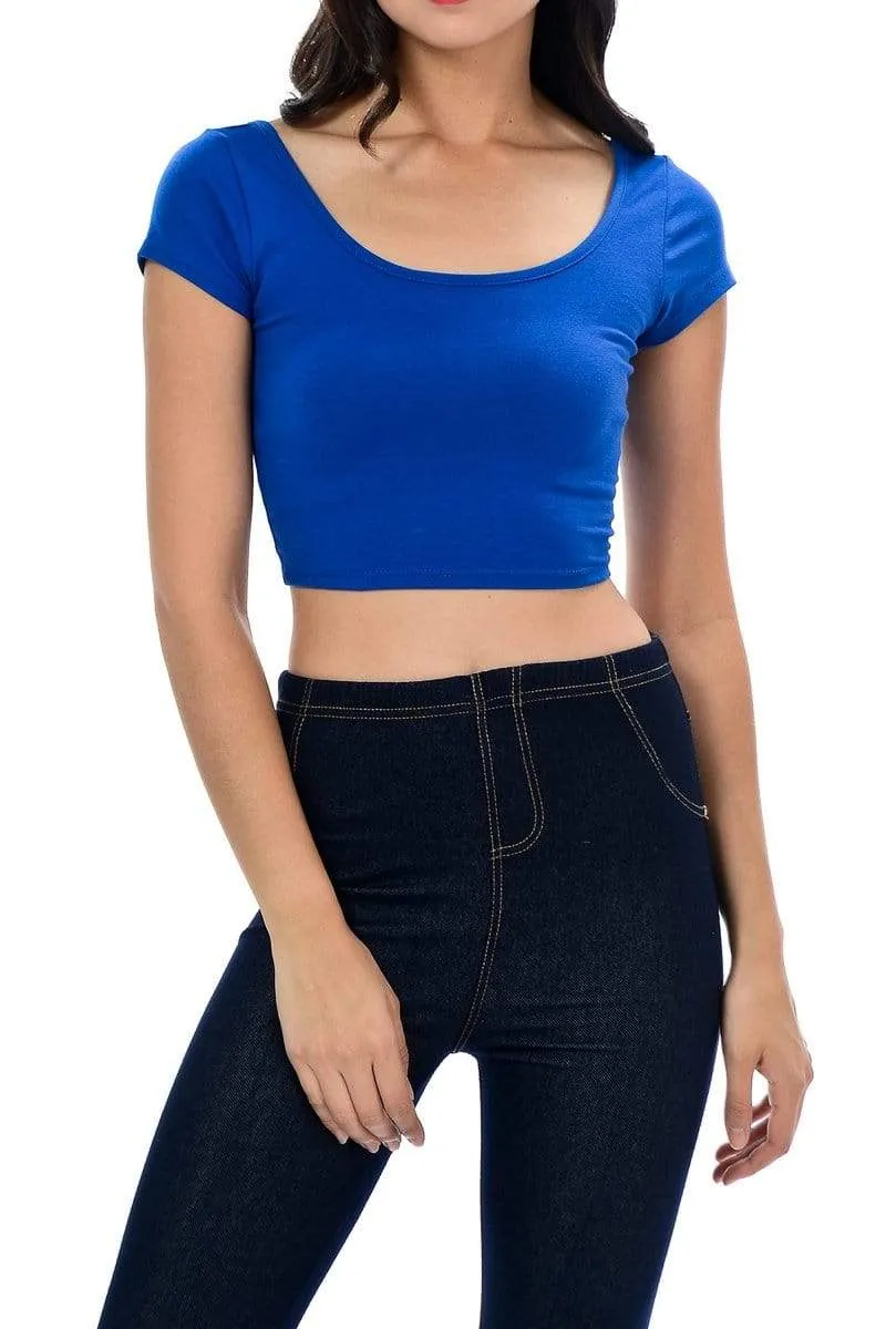 Auliné Collection Womens Trendy Solid Color Basic Scooped Neck and Back Crop Top