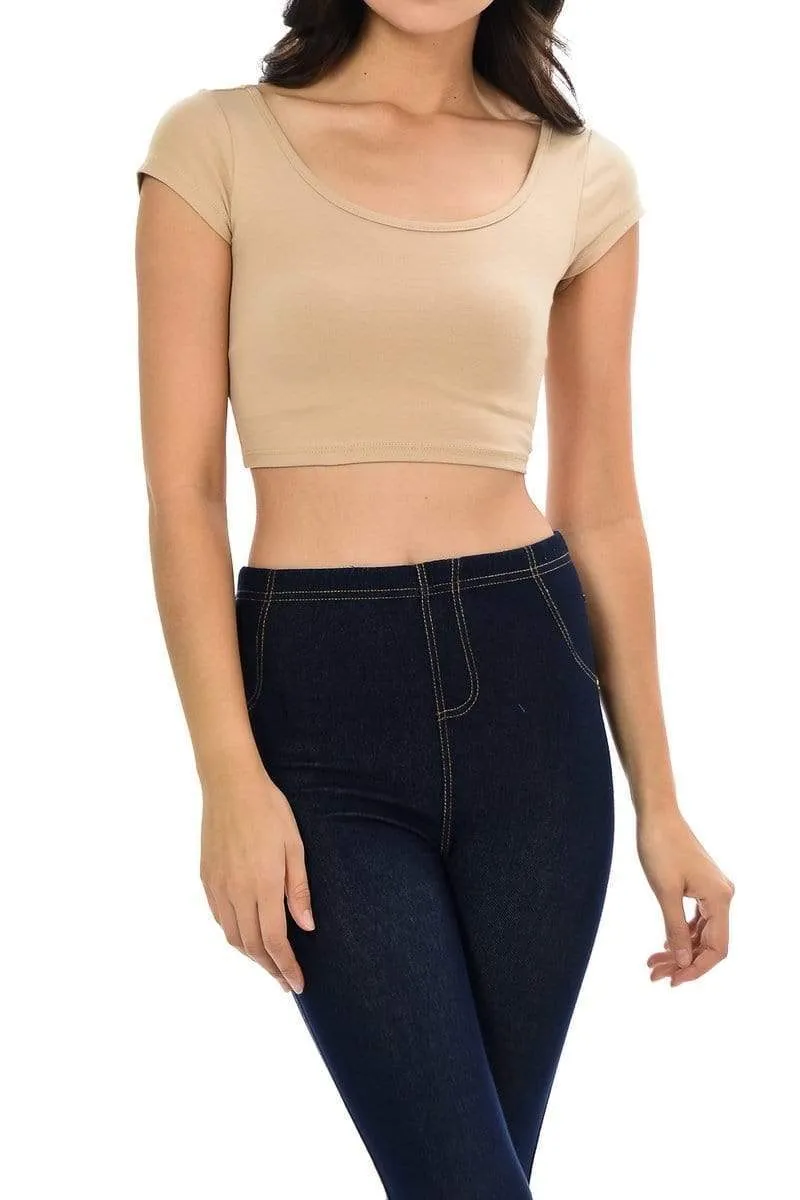 Auliné Collection Womens Trendy Solid Color Basic Scooped Neck and Back Crop Top