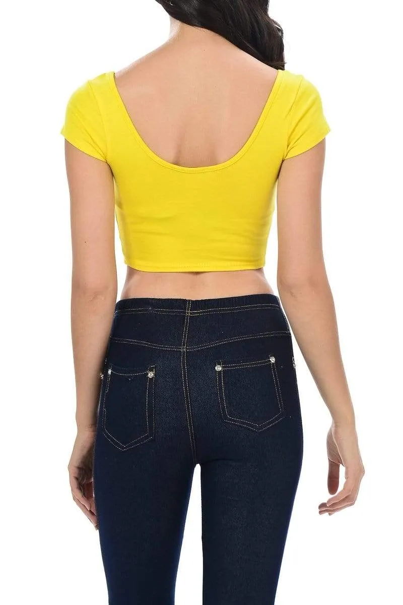 Auliné Collection Womens Trendy Solid Color Basic Scooped Neck and Back Crop Top