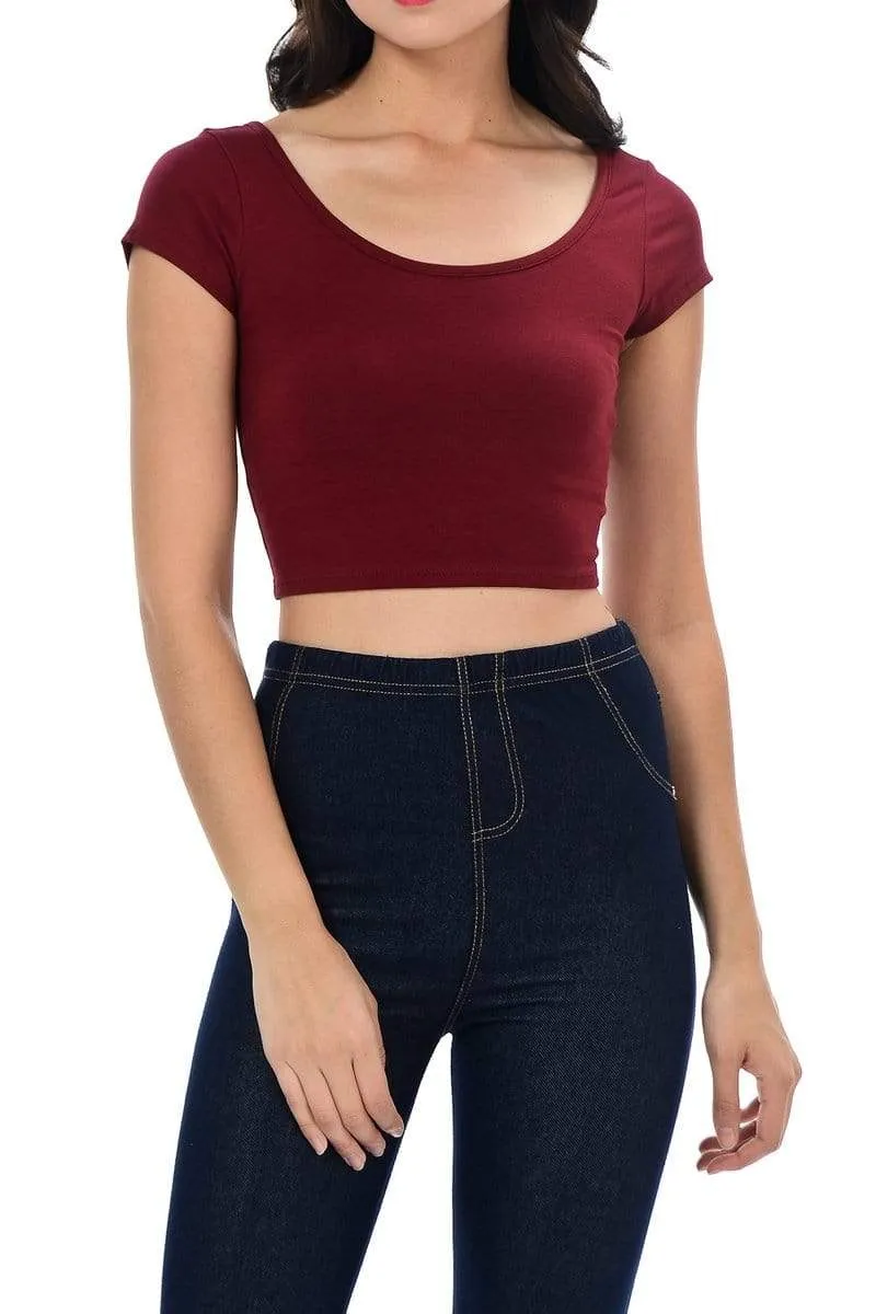 Auliné Collection Womens Trendy Solid Color Basic Scooped Neck and Back Crop Top