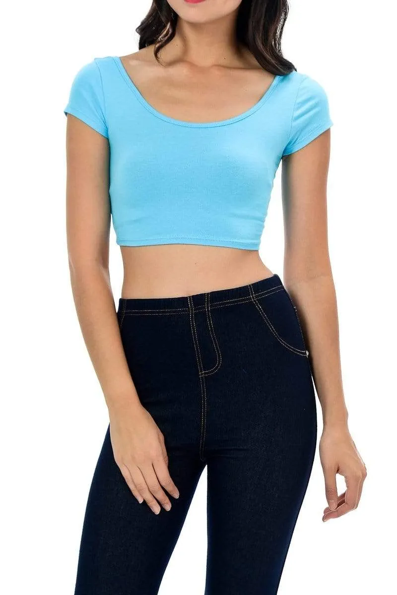 Auliné Collection Womens Trendy Solid Color Basic Scooped Neck and Back Crop Top