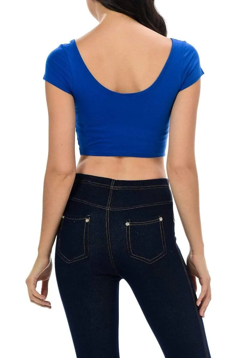 Auliné Collection Womens Trendy Solid Color Basic Scooped Neck and Back Crop Top