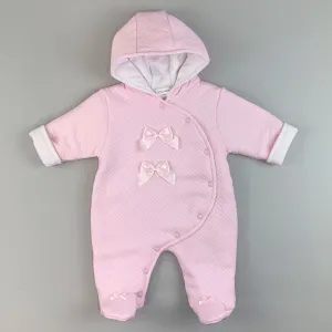 Baby Girls Padded Snowsuit with Bows- Pink - Little Nosh