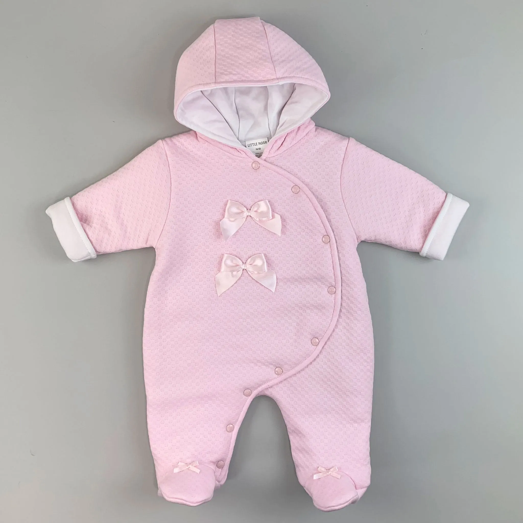 Baby Girls Padded Snowsuit with Bows- Pink - Little Nosh