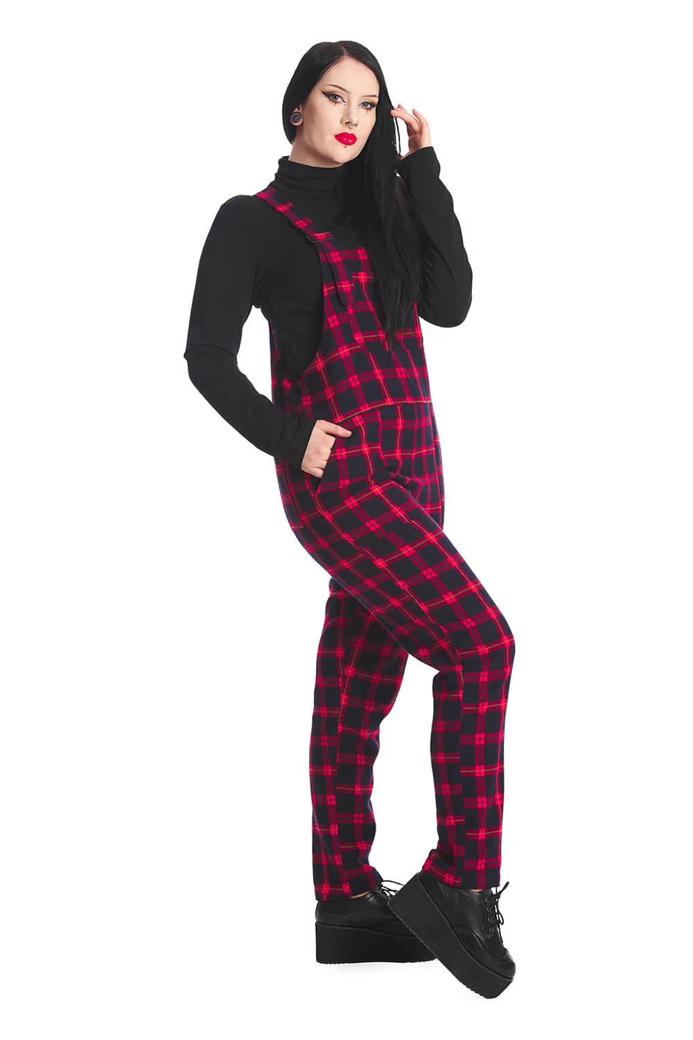 Banned Alternative Atlanta Red Tartan Dungaree Overalls Flanelette