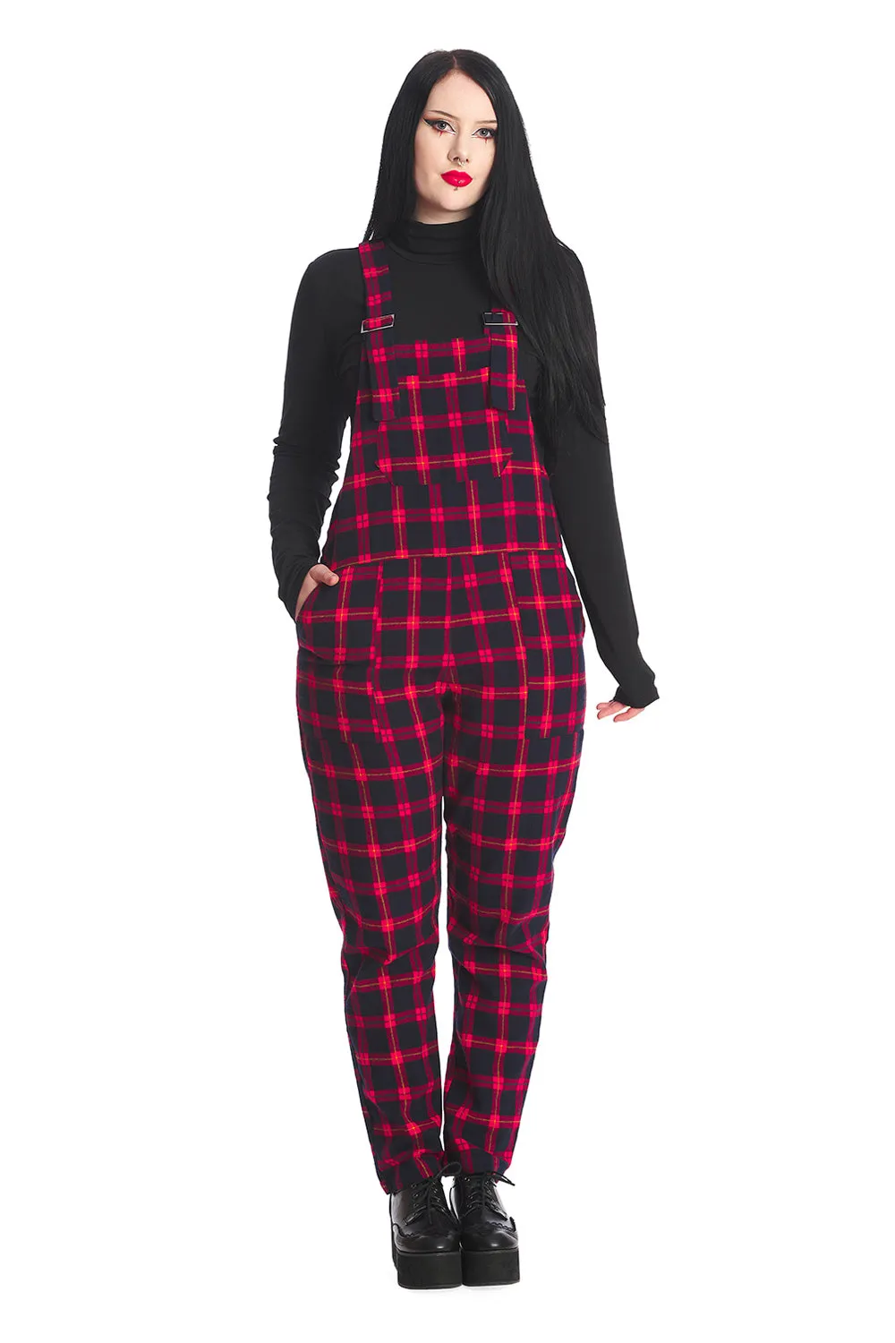 Banned Alternative Atlanta Red Tartan Dungaree Overalls Flanelette