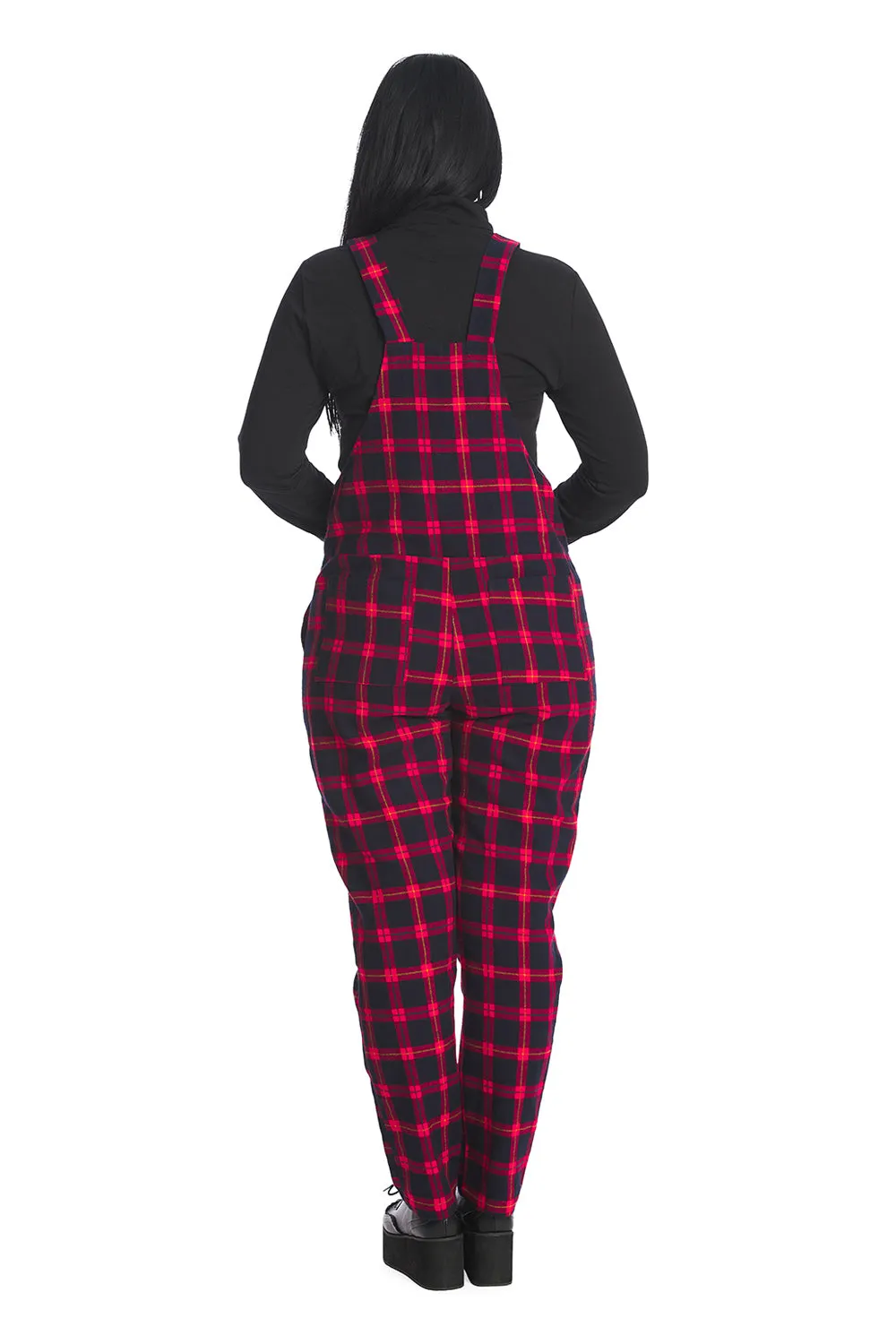 Banned Alternative Atlanta Red Tartan Dungaree Overalls Flanelette