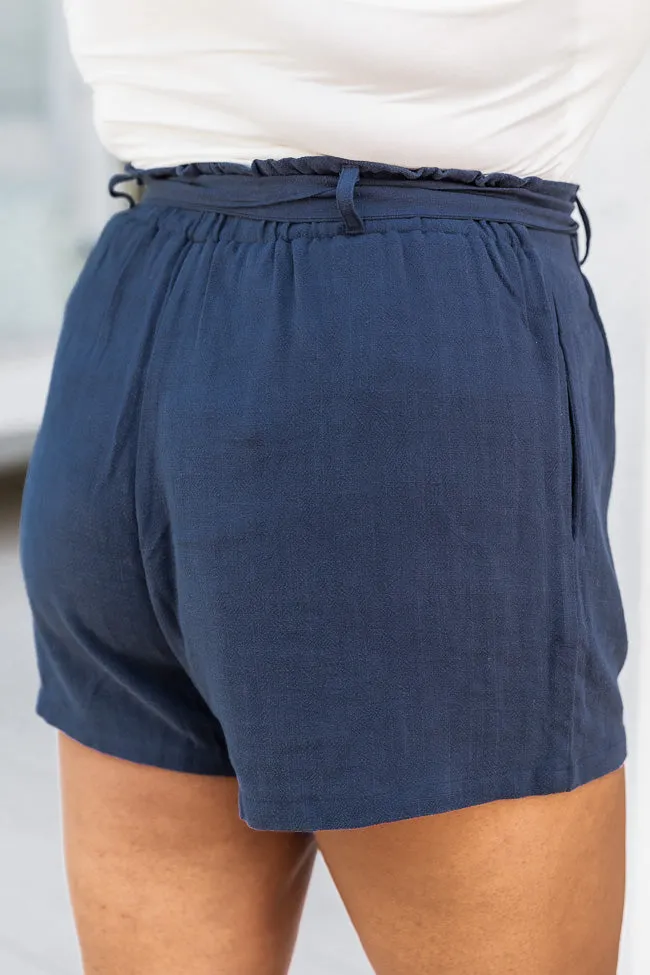 Bayside Stroll Navy Paperbag Linen Shorts FINAL SALE