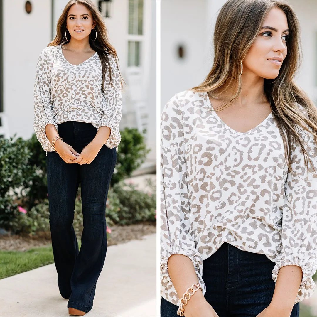 Before You Go Cream White Leopard Top