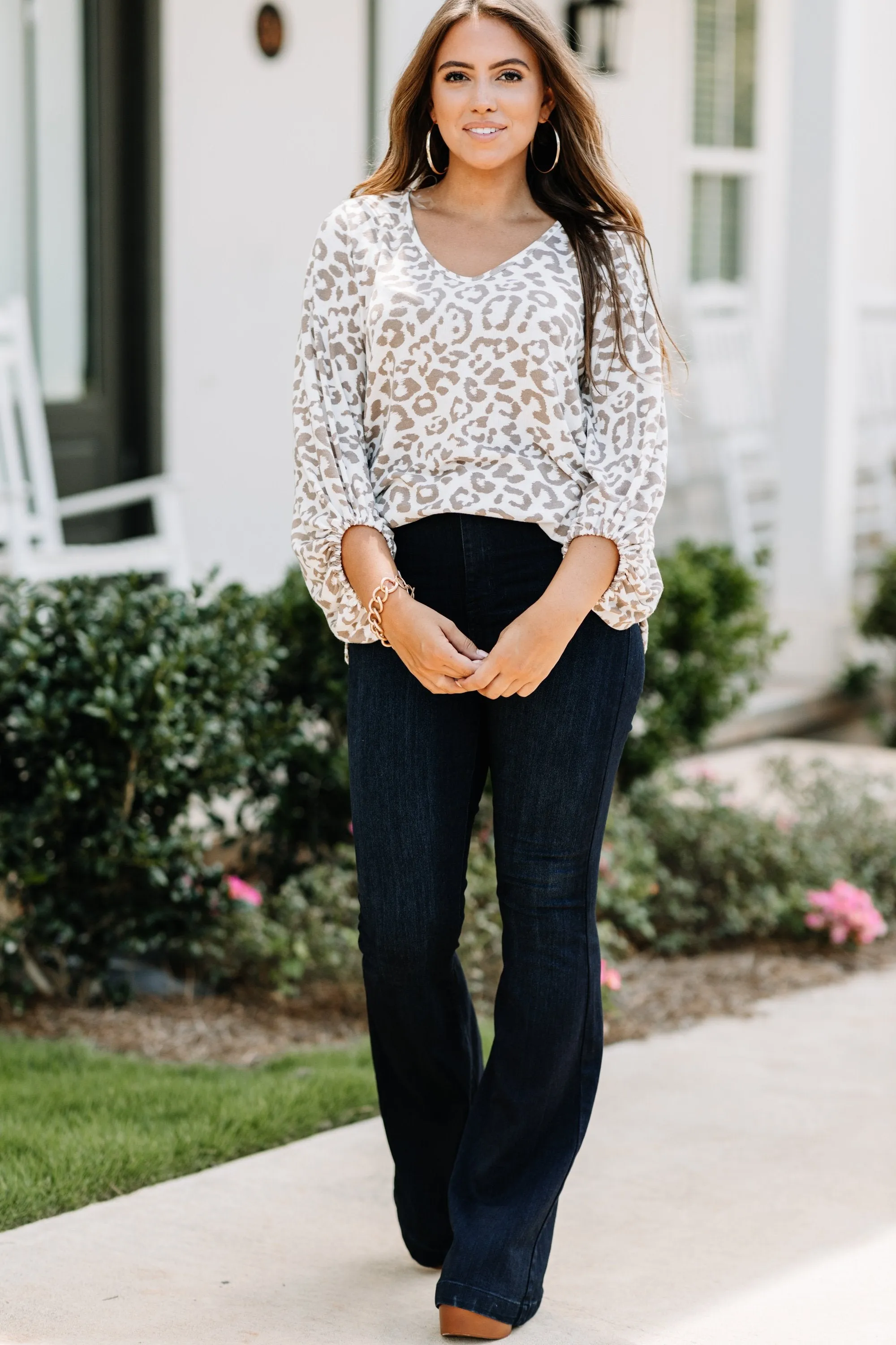 Before You Go Cream White Leopard Top