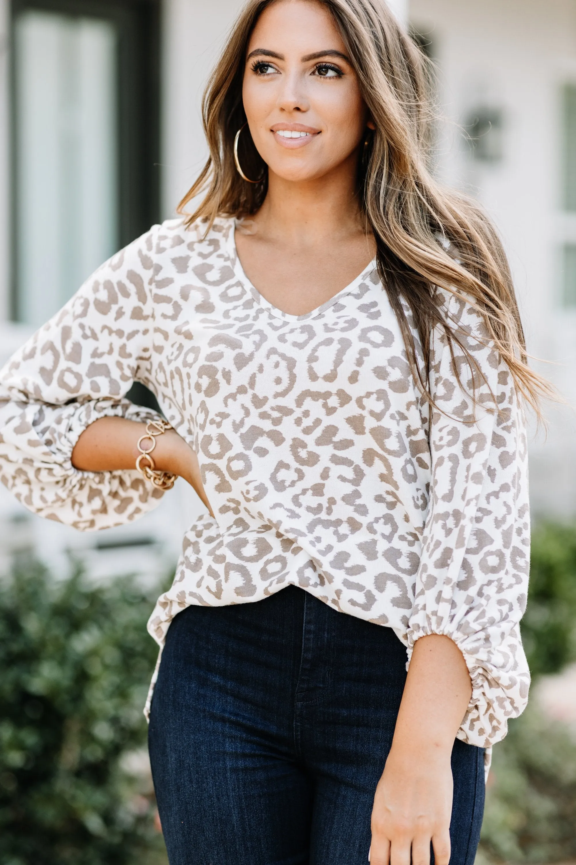 Before You Go Cream White Leopard Top