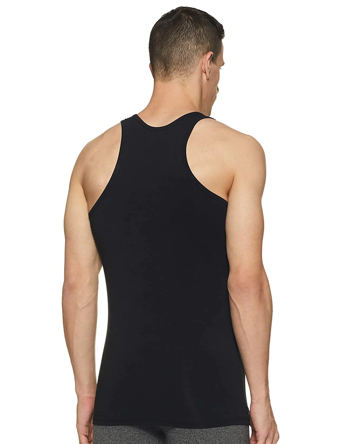 Black Cotton Lycra Vest (Round Neck)- Underjeans By Spykar