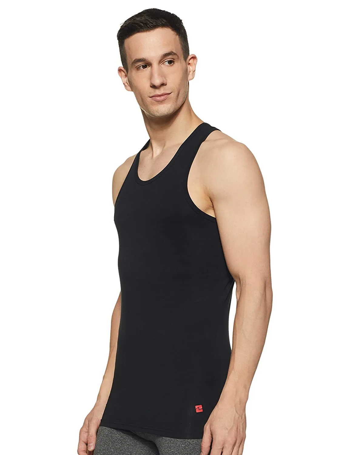 Black Cotton Lycra Vest (Round Neck)- Underjeans By Spykar