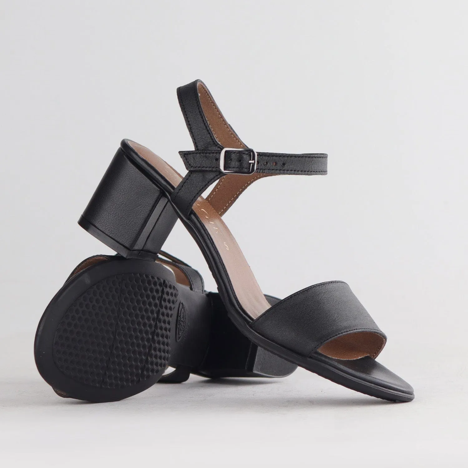 Block Heel Sandal in Black - 12817