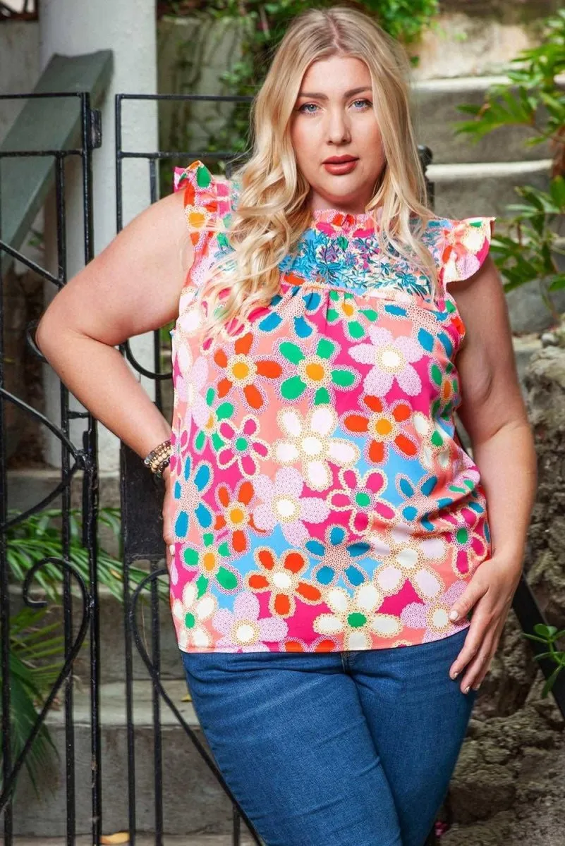 Bonnie Shoulder Ruffle Plus Size Tank