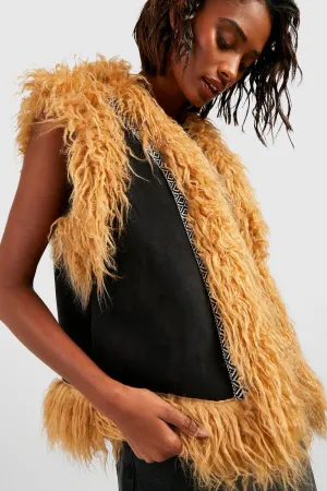 Boohoo Faux Fur Trim Vest, Black