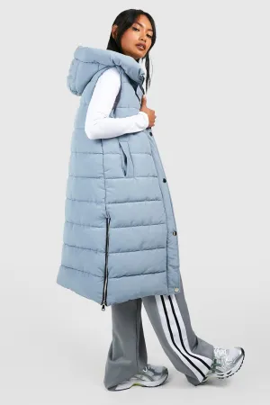 Boohoo Long Vest with Hood, Gray