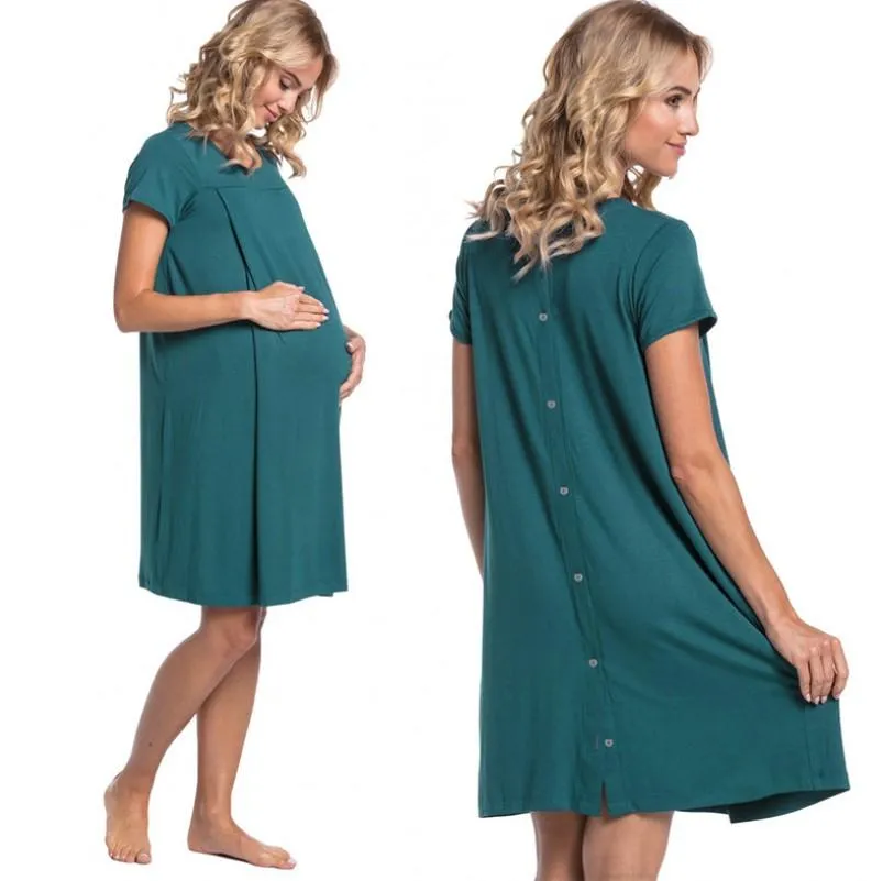 Bottle Green Maternity and Nursing Dress