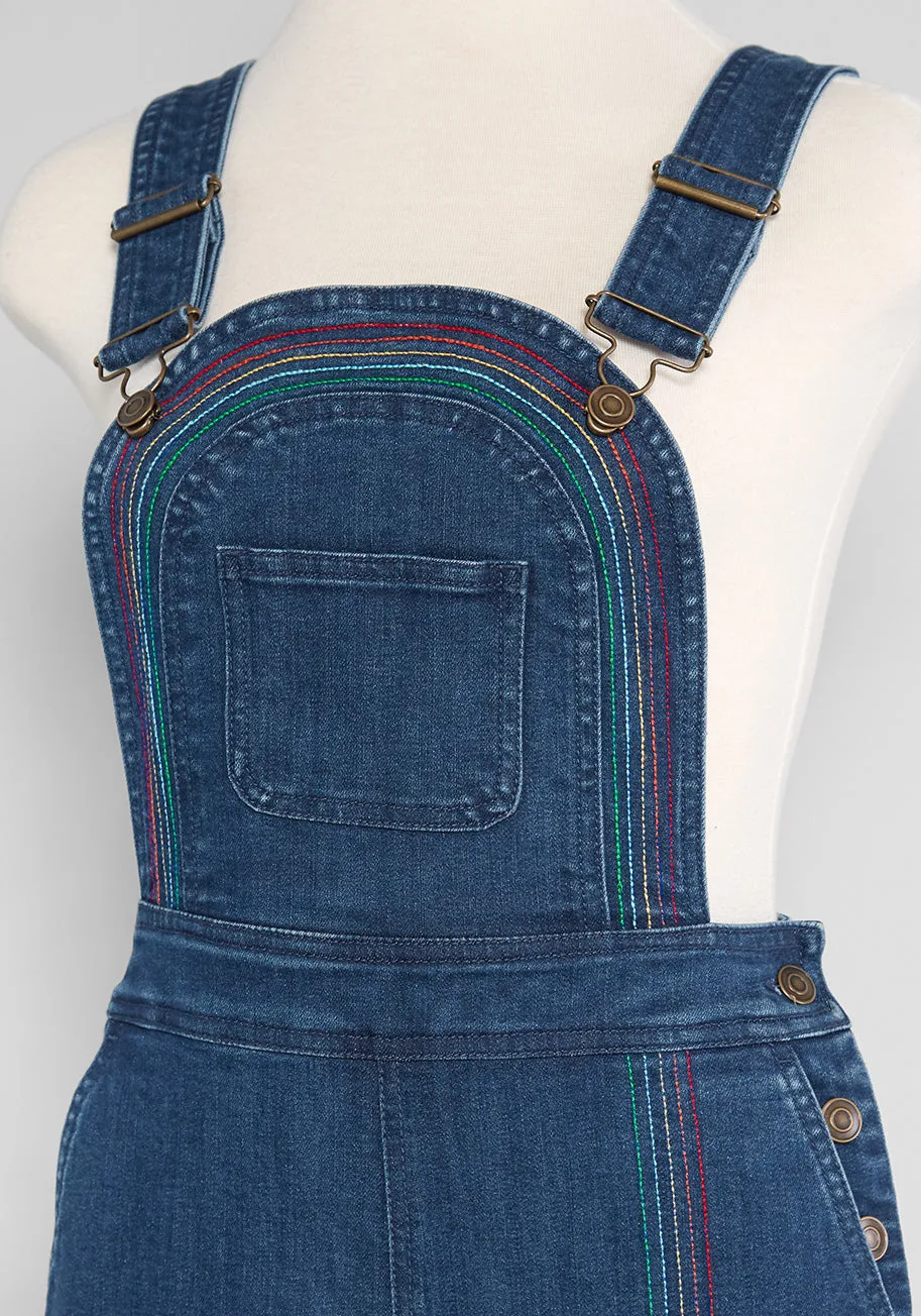 Bouncing Over The Rainbow Denim Shortalls