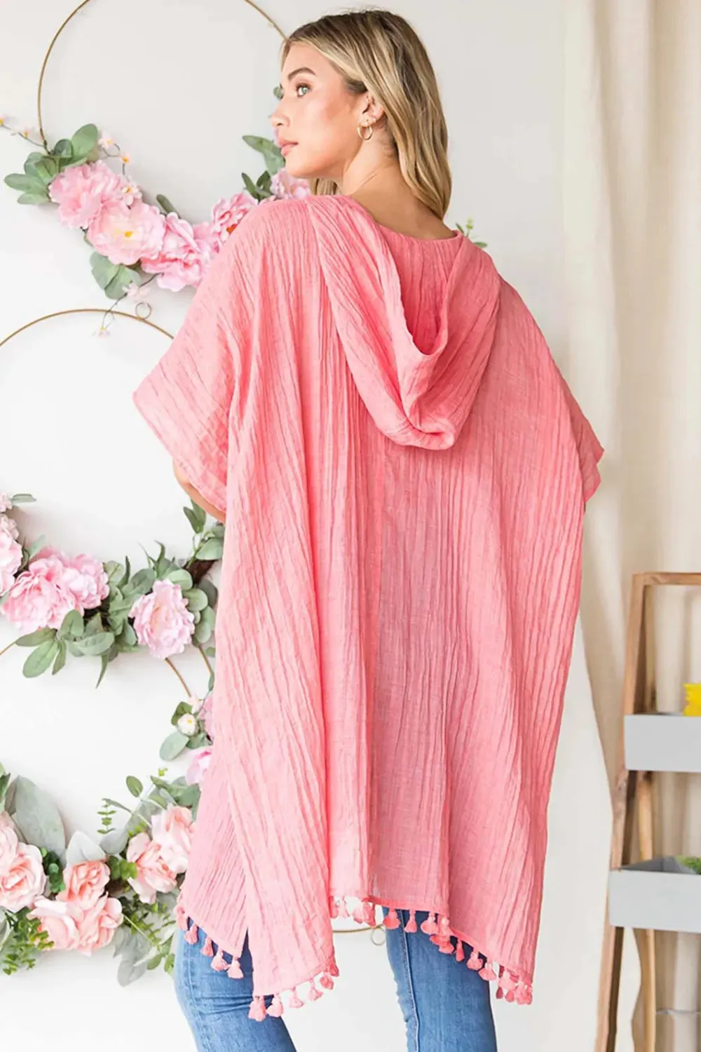 by Nu Label Tassel Hem Hooded Cover Up