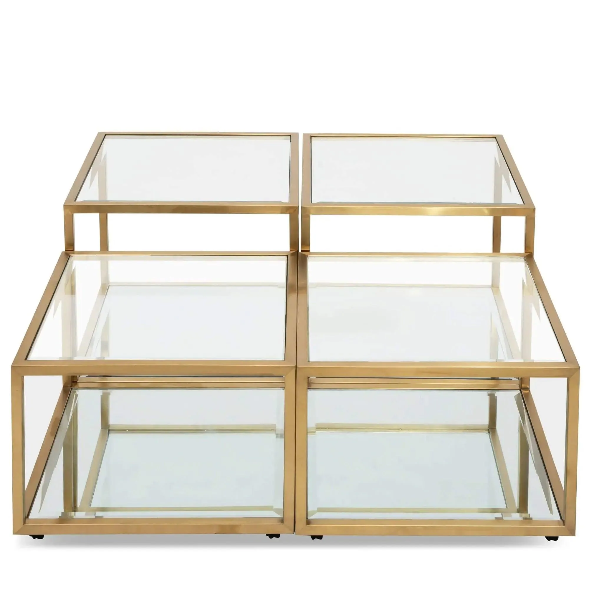 Calibre Set of 4 - C100cm Glass Coffee Table - Brushed Gold Base CF2585-BS