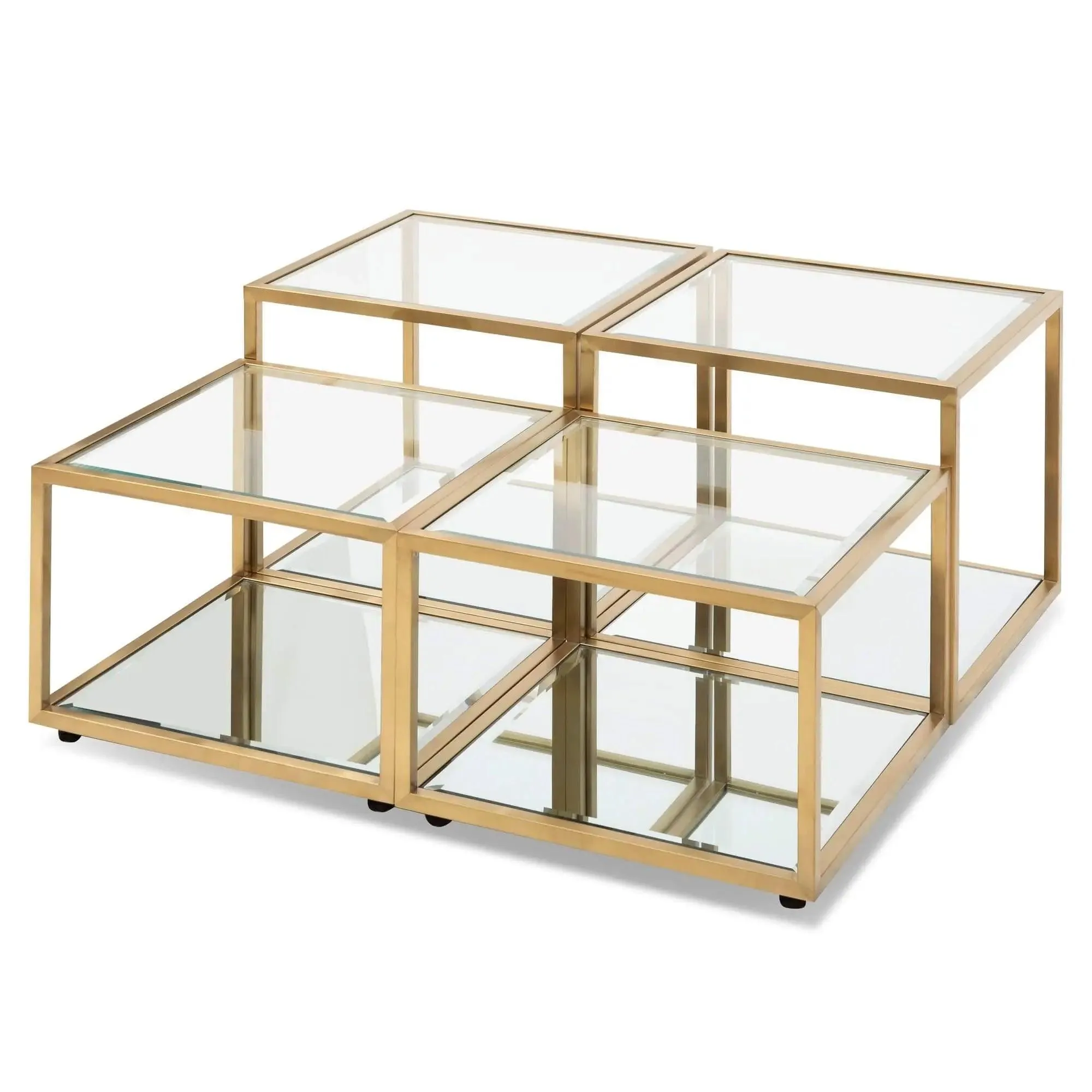 Calibre Set of 4 - C100cm Glass Coffee Table - Brushed Gold Base CF2585-BS