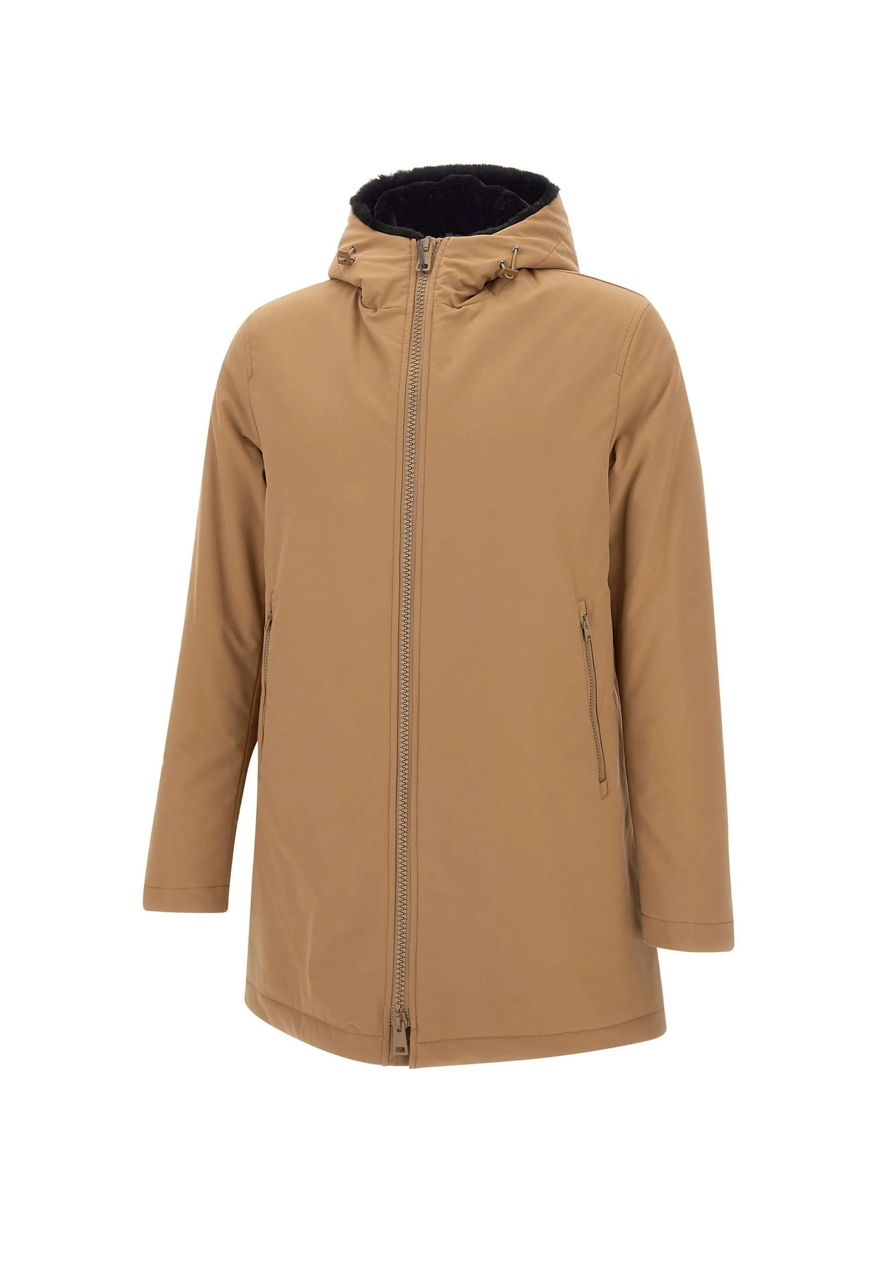 Camel Faux Fur Parka for Men