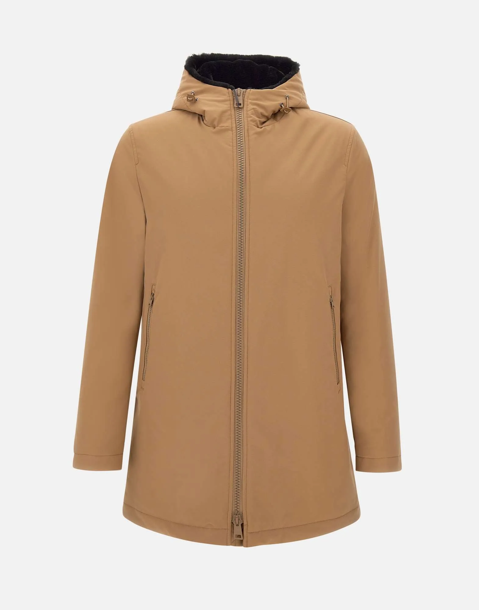 Camel Faux Fur Parka for Men