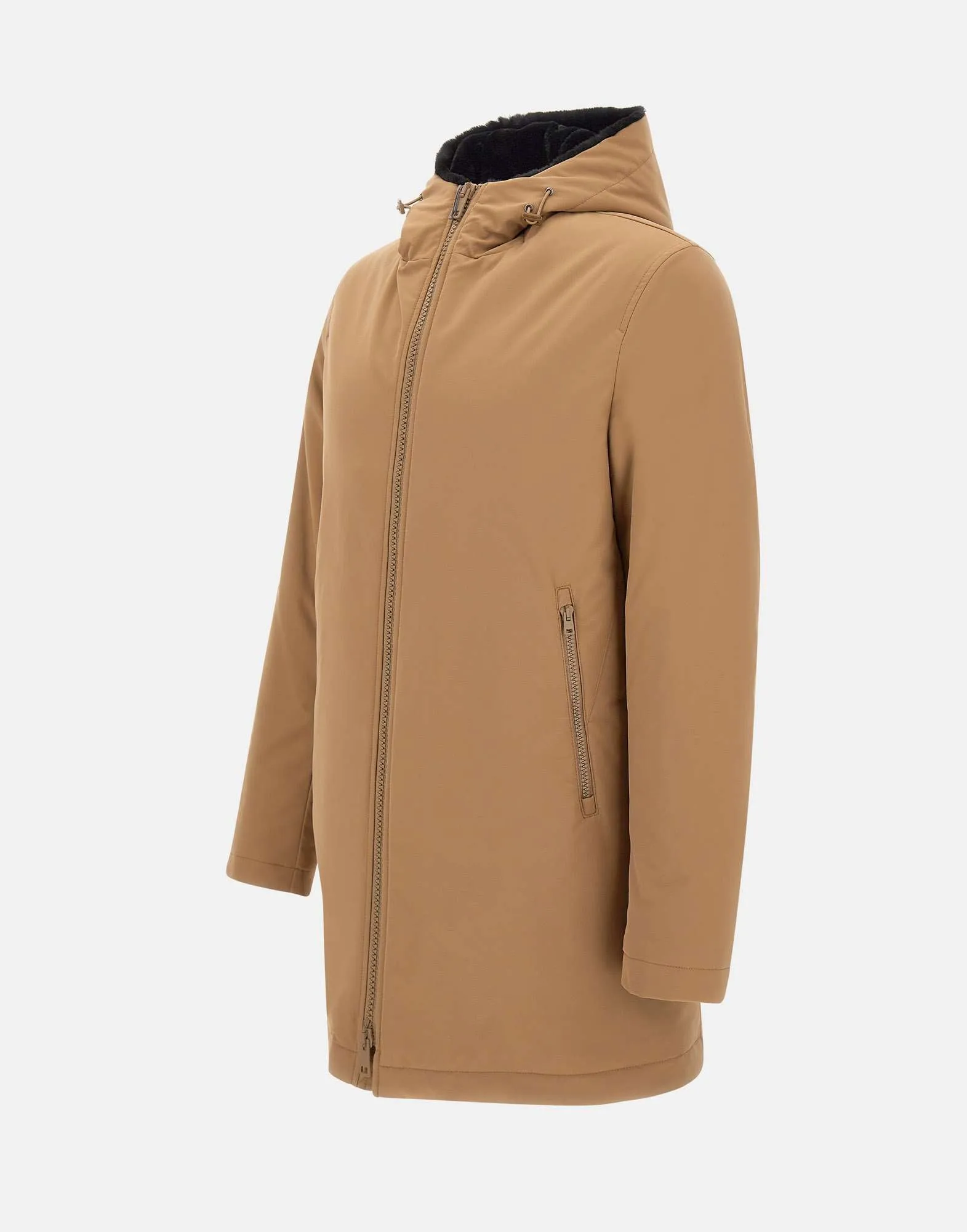 Camel Faux Fur Parka for Men