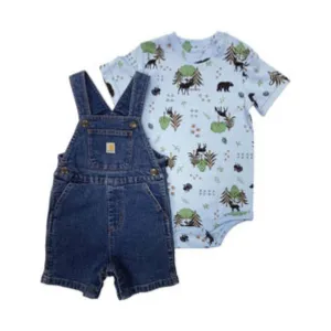 Carhartt Boys' Infant Short Sleeve Printed Bodysuit And Denim Shortall Set - Denim Medium Wash