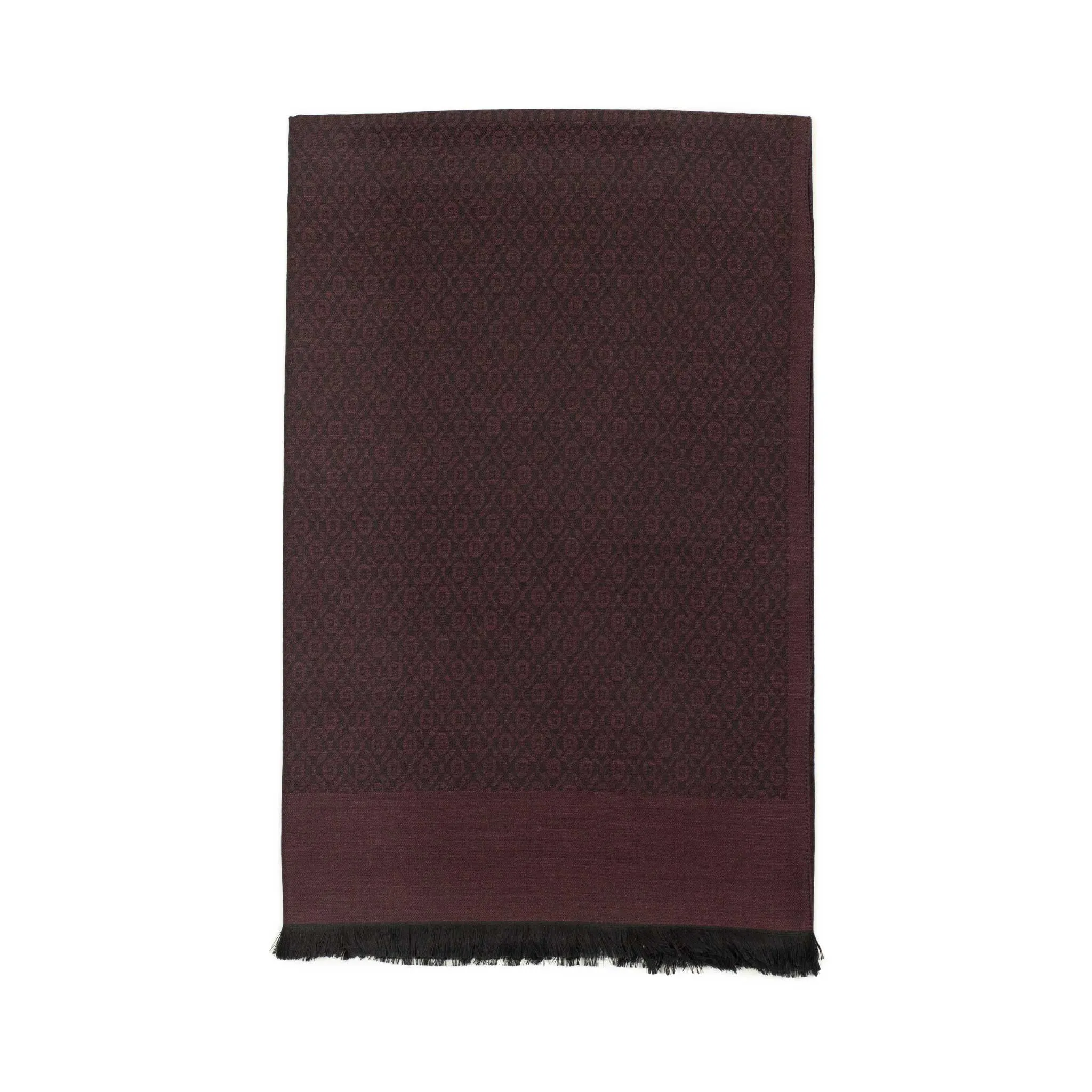 Cashmere, wool and silk stole, burgundy tonal geometric motifs