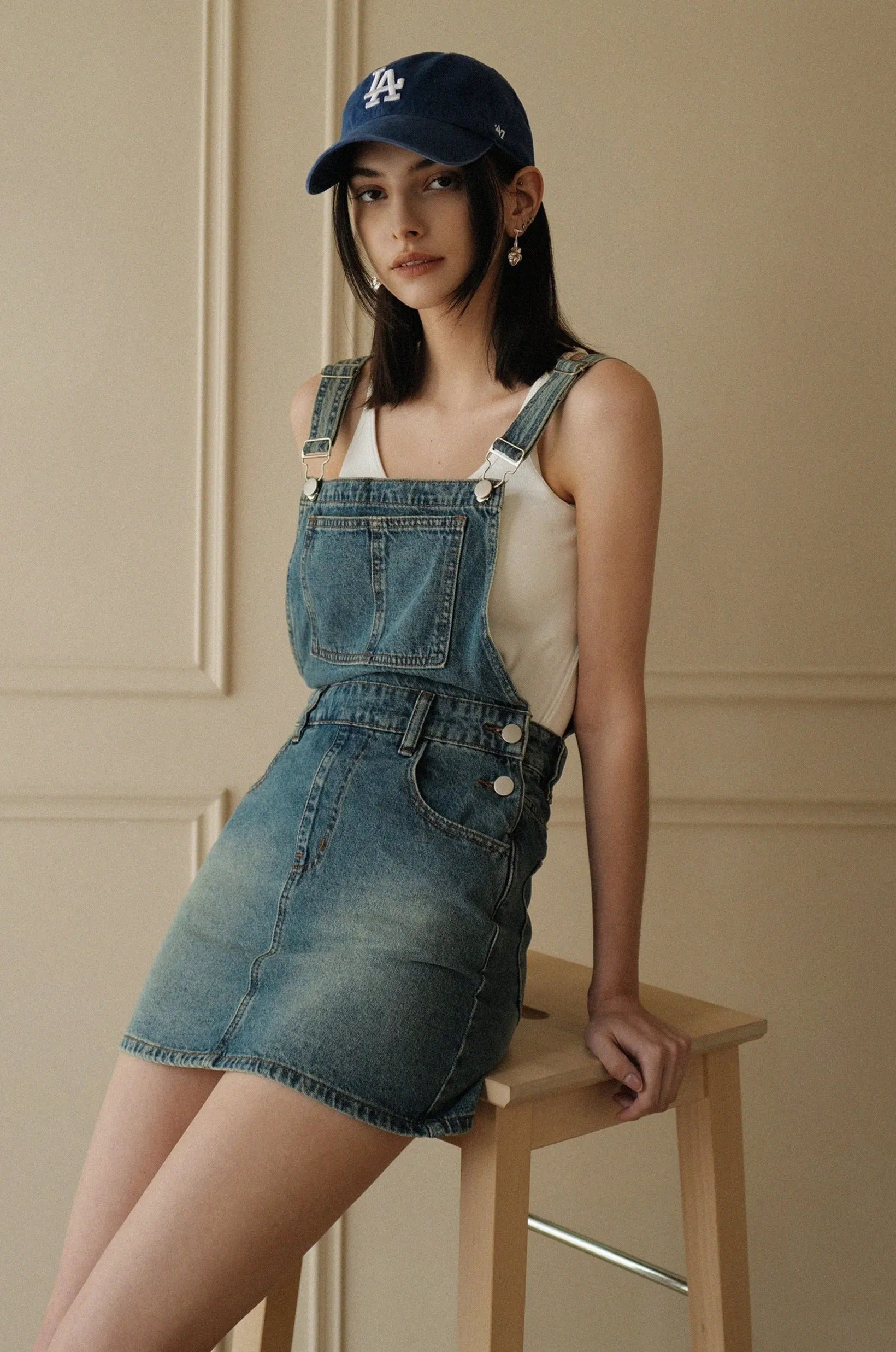 Cathy denim overalls dress in blue