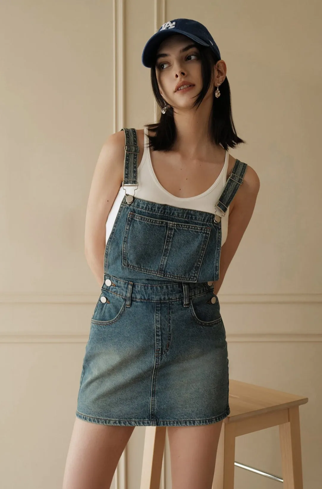 Cathy denim overalls dress in blue