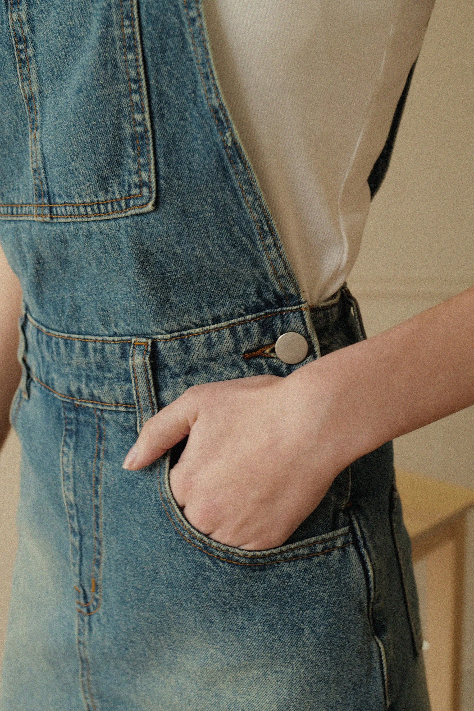 Cathy denim overalls dress in blue