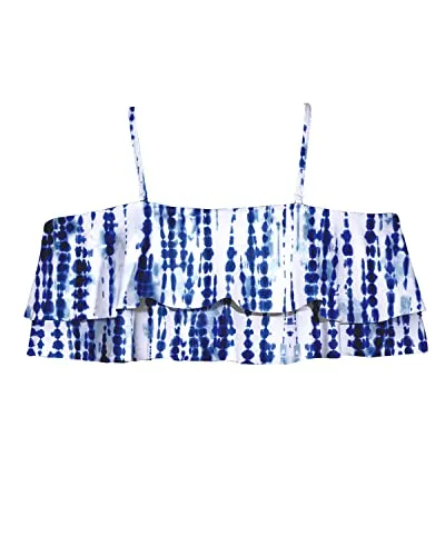 Chic Tiered Flounce Swimsuit Top For Women-Blue Tie Dye