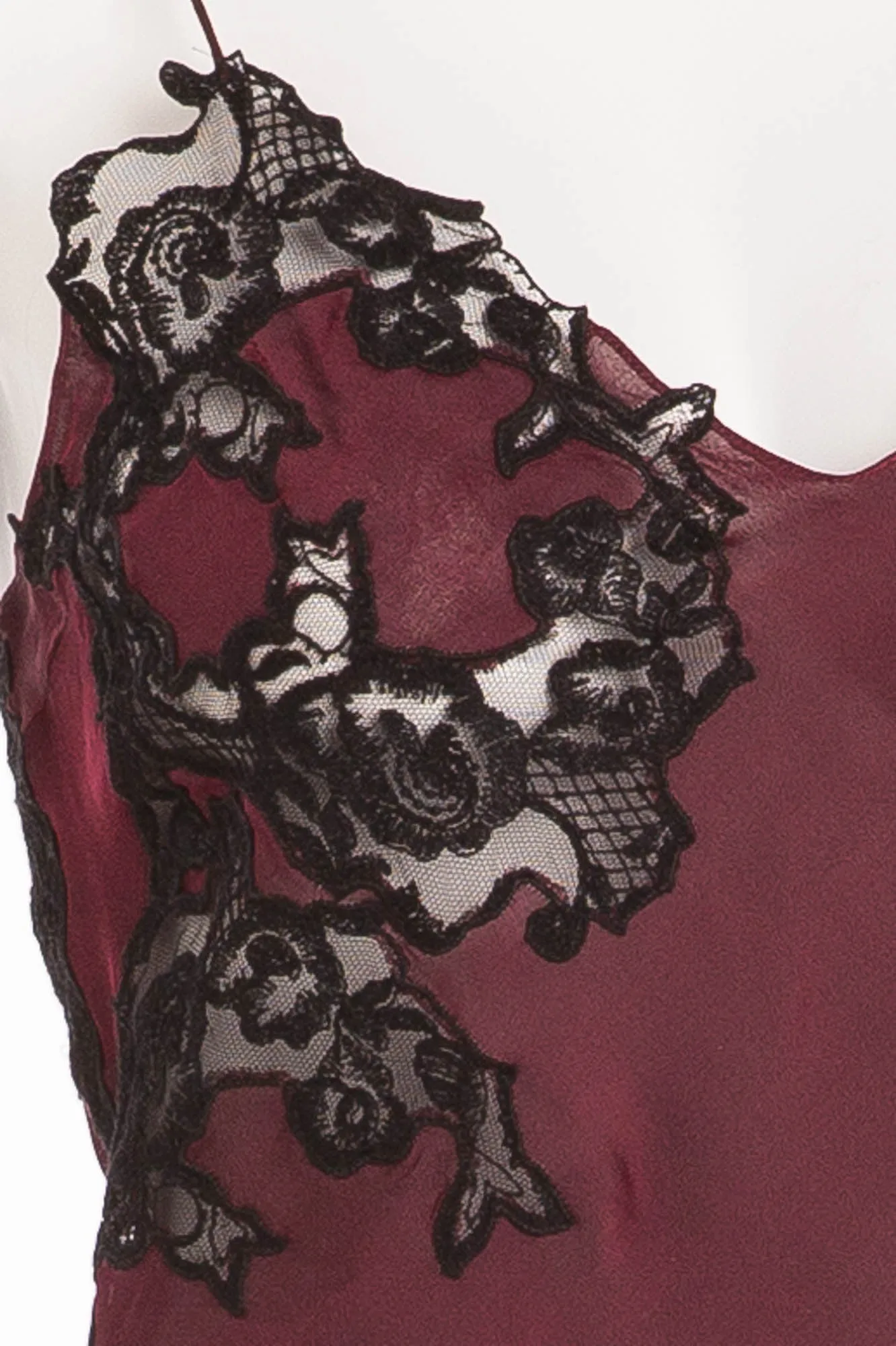 Chloe - Burgundy and Black Silk and Lace Tank Top - FR 38