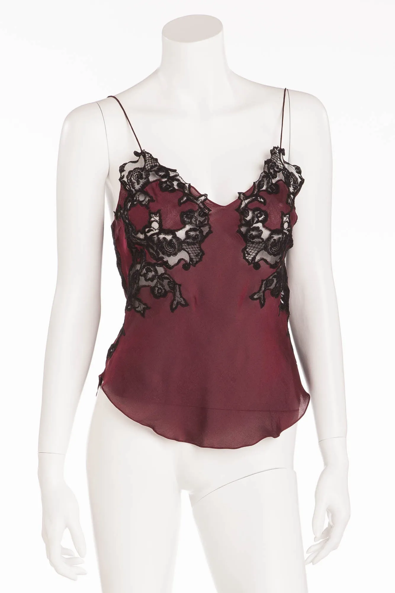 Chloe - Burgundy and Black Silk and Lace Tank Top - FR 38