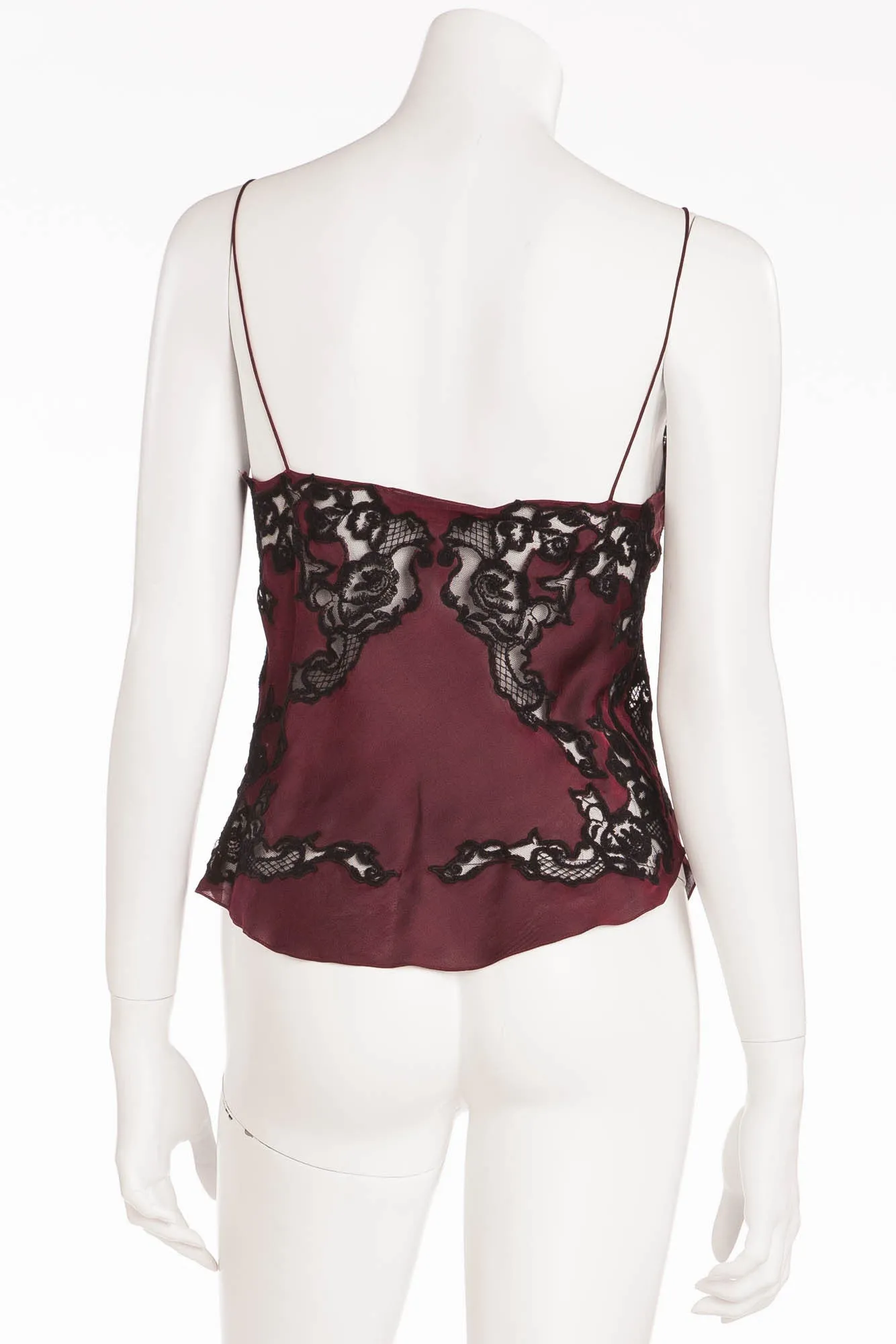 Chloe - Burgundy and Black Silk and Lace Tank Top - FR 38